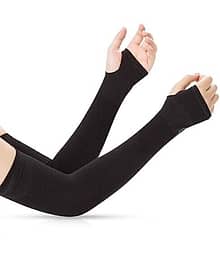 Fully Stretched Skinny Fit Finger Less Arm Sleeves with Thumb Hole fit Hand Cover Arm Sleeve