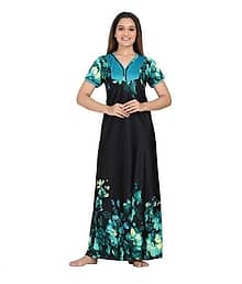 G4Girl Satin Printed Women Kaftan Nighty ( Lime Green )
