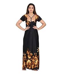 G4Girl Satin Printed Women Kaftan Nighty ( Yellow )