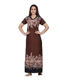 G4Girl Satin Printed Women Kaftan Nighty ( Brown )