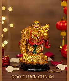 Giftnglory Laughing Buddha with Dragon & Coins Statue | Feng Shui Wealth & Prosperity Idol for Home & Office | Lucky Buddha Showpiece for Vastu Decor