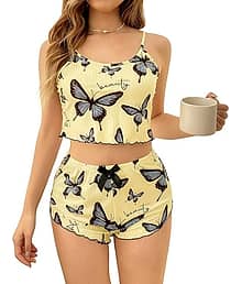 Gizzline Lycra Printed Women Top with Shorts ( Yellow )