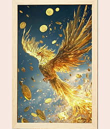 Golden Phoenix Rising Art Photo Frame With Wooden Finish Frame