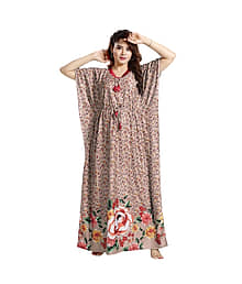 Gutthi Cotton Printed Women Kaftan Nighty ( Pink )