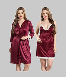 Gutthi - Maroon Satin Women's Nightwear Nighty & Night Gowns ( Pack of 2 )