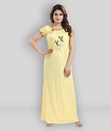 Gutthi - Yellow Satin Women's Nightwear Nighty & Night Gowns