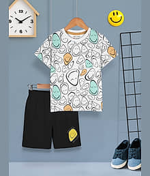 HELLCAT Boys Dress Clothing Set Combo with Tshirts & Shorts - Pack 1 White1