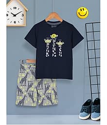HELLCAT Boys Dress Clothing Set Combo with Tshirts & Shorts - Pack 1 Navy