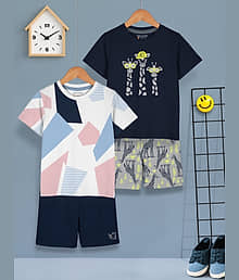 HELLCAT Boys Dress Clothing Set Combo with Tshirts & Shorts - Pack 2 White_Navy