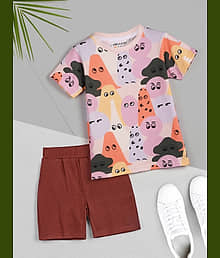 HELLCAT Boys & Infants Dress Clothing Set Combo with Tshirts & Shorts - Pack of 1 Purple:Brown