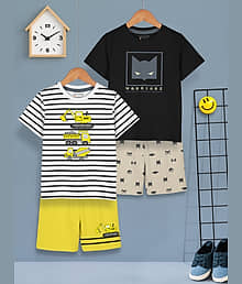 HELLCAT Boys Dress Clothing Set Combo with Tshirts & Shorts - Pack 2 White_Black