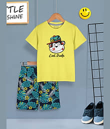 HELLCAT Boys Dress Clothing Set Combo with Tshirts & Shorts - Pack 1 Yellow