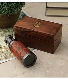 Generic - Leather Wrapped Metallic Dollond London Telescope with Sheesham Box Showpiece 3 cm