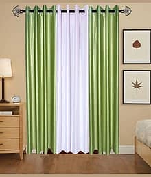 BELLA TRUE Solid SemiTransparent Eyelet Curtain 9 ft ( Pack of 3 ) Green