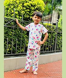 Heticlex Pack of 1 Boys Cotton Spandex Tshirt & Pajama Set ( White )