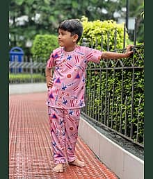Heticlex Pack of 1 Boys Cotton Spandex Tshirt & Pajama Set ( Light Pink )