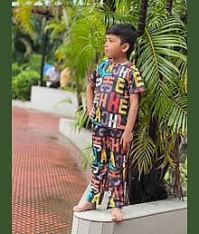 Heticlex Pack of 1 Boys Cotton Spandex Tshirt & Pajama Set ( Black )