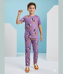 Heticlex Pack of 1 Boys Cotton Blend Nightsuit Set ( Purple )