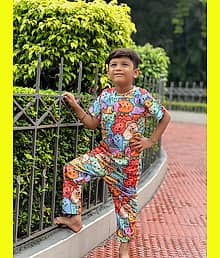 Heticlex Pack of 1 Boys Cotton Spandex Tshirt & Pajama Set ( Multicolor 3 )