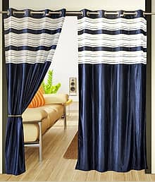 Home Candy Set of 2 Long Door Eyelet Curtains Solid Blue