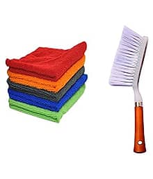INGENS Combo of Car and Carpet Cleaning Brush and Microfiber Cleaning Cloths,40x40cms 250GSM Highly Absorbent, Lint and Streak Free,Wash Cloth for Car