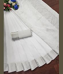 IndShopMart Banarasi Silk Solid Saree With Unstitched Blouse Piece ( Silver )