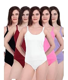 Inner Element Pack of 5 camisole slip Cotton Camisoles ( Multicolor )