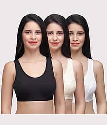 Ishant Multicolor Cotton Non Padded Women's Sports Bra ( Pack of 3 )