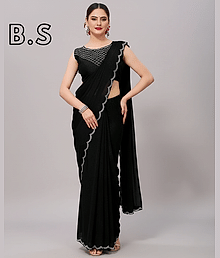 JEMISH HANDWORK Georgette Solid Banarasi saree With Unstitched Blouse Piece ( Black )