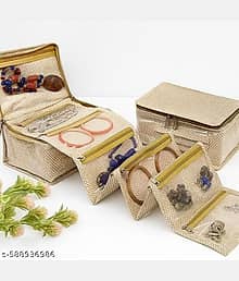 Jewellery Box with 6 Attached Pouch Makeup Pouch / Cosmetic Bag / Travel Pouch / Storage Organizer/ Vanity Box