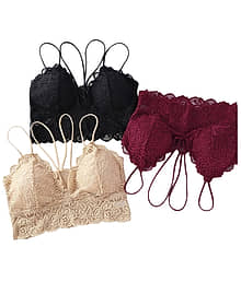 Kamini Pack of 3 Lace Lightly Padded Bralette Bra For Women ( Multicolor5 )
