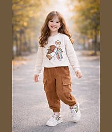 Kanak Pack of 1 Girls Cotton Blend Sweatshirt & Joggers ( Brown )