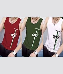 Kintu Parantu Pack of 3 Polyester Basic Vest For Men ( Multicolor3 )