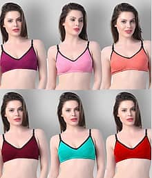Kiran Enterprises Pack of 6 Cotton Non Padded Women's Everyday Bra ( Multicolor )