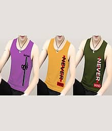 Kushi flyer Pack of 3 Polyester Basic Vest For Men ( Multicolor10 )