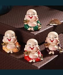 Laughing Buddha Monk Miniature Statue Showpiece (Multi, 4 cm x 1.5 cm) Feng Shui Items for Good Luck for Home Decor