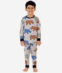 Lazy Shark Pack of 1 Boys Cotton Blend Nightsuit Set ( Grey )