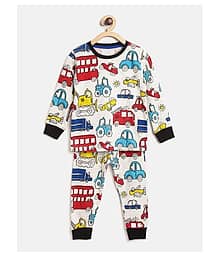 Lazy Shark Pack of 1 Boys Cotton Blend Nightsuit Set ( Off White )