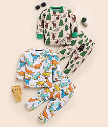 Lazy Shark Pack of 2 Boys Cotton Blend Nightsuit Set ( Multicolor )