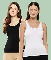 Leading Lady Pack of 2 Camisole/ Tank Top Cotton Blended Camisoles ( White )