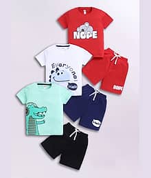 Little Ninja Pack of 3 Baby Boys Cotton T-Shirt & Shorts Set ( Multicolor )