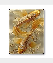 Livin'luxe 3D Golden Koi Fish Wall Art in Black Frame Sparkle Laminated | Feng Shui Wealth Vastu Painting Decor