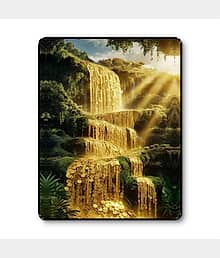 Livin'luxe Golden Coin Waterfall Black Framed Sparkle Laminated Painting for Wealth Home Office Wall Decor