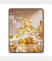 Livin'luxe Golden Horse Success Wall Art Black Frame Sparkle Lamination | Wealth & Power Vastu Office Decor