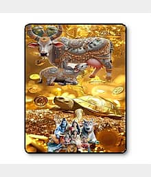 Livin'luxe Kamdhenu Cow Tortoise Shiva Family Wall Art Black Frame Sparkle Laminated Vastu Wealth Painting