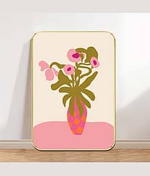 Livin'luxe Minimal Abstract Flower Vase Wall Art | Soft Pastel Boho Print with Golden Frame for Modern Décor 13.5 Inch x 19.5 Inch
