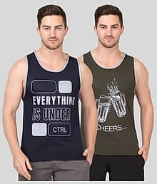 Looks United Pack of 2 Cotton Sleeveless vest For Men ( Multi )