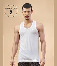 Lux Nitro Pack of 2 Cotton Basic Vest For Men ( White )