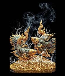Luxury Golden Twin Fish Wall Art ? 3D Embossed Vastu Painting for Home