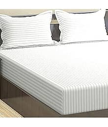 MAHALUXMI COLLECTION Microfibre 1 Double Fitted Bedsheet with 2 Pillow Covers ( 198 cm x 180 cm ) , White